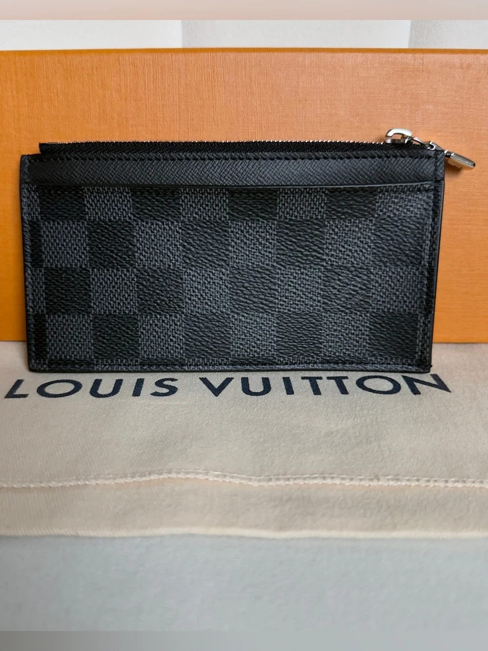 Louis Vuitton Damier Graphite Coin Card Holder Zipper Card Wallet Box & Dust Bag